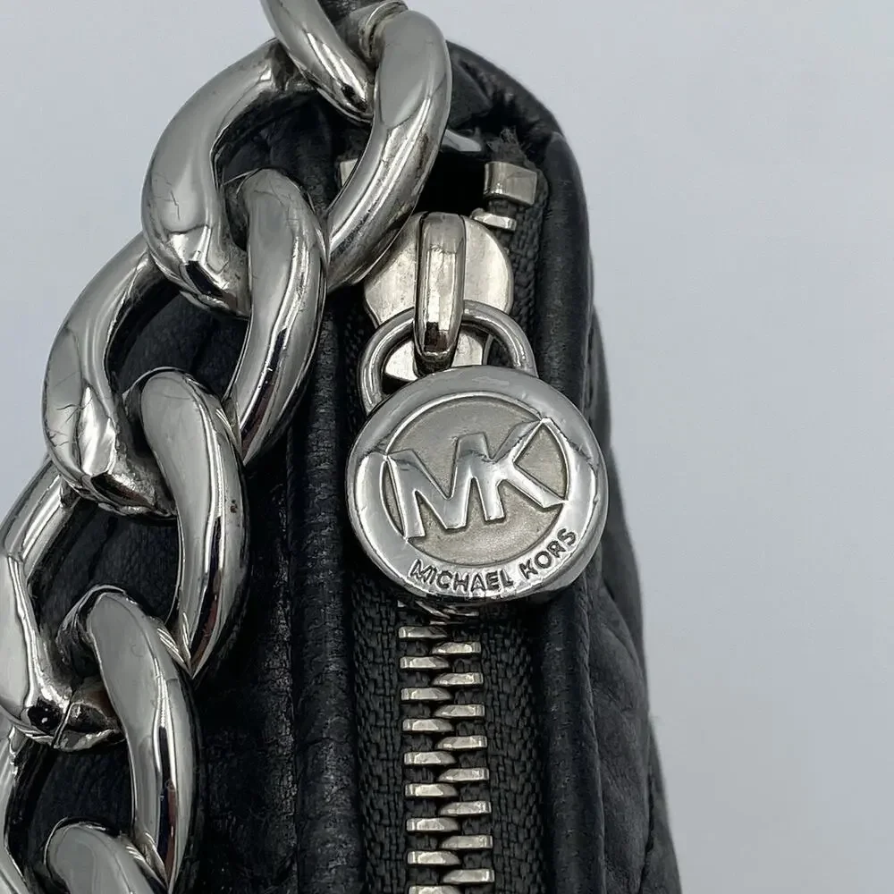 Michael Kors Mini-Quilted Purse Dark Metallic Gray Silver Hardware Chain